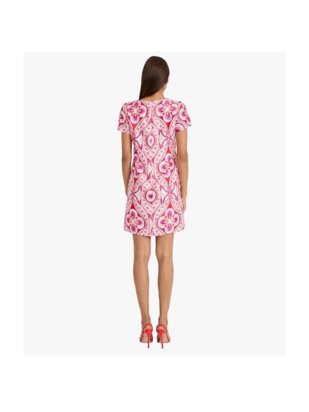 ✨ Donna Morgan Pink Ivory Geometric Floral V-Neck Mini Dress Size 14 Wedding ✨ - Picture 3 of 6